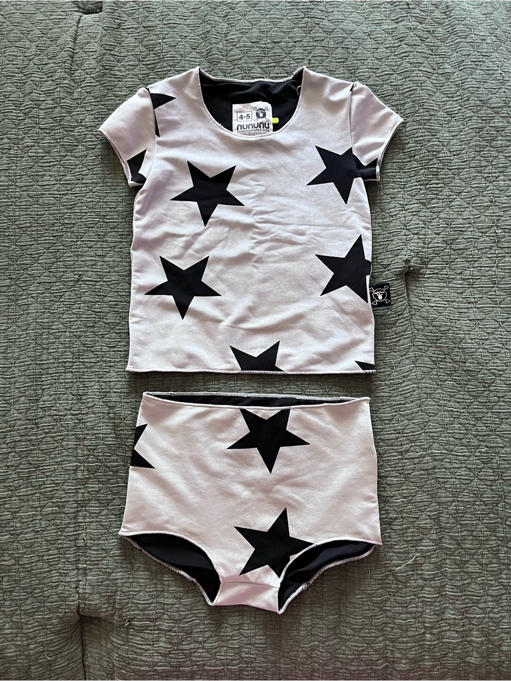 nununu Black Star Two-Piece Swim Set - White & Black